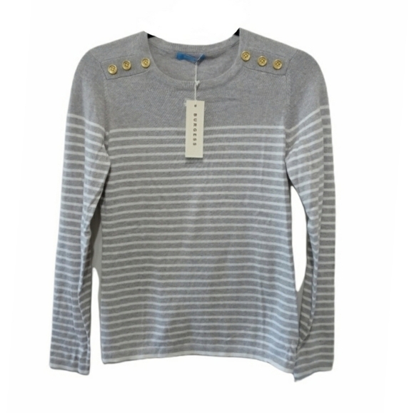 Burgess Cashmere Blend Striped Long Sleeve  Gray Sweater Size Small - Picture 1 of 9